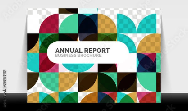 Fototapeta Horizontal A4 business flyer annual report template, circles and triangle style shapes modern geometric design for brochure layout, magazine or booklet
