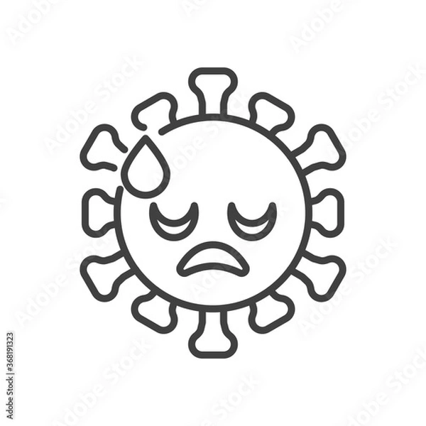 Obraz Downcast Face with Sweat line icon. linear style sign for mobile concept and web design. Coronavirus cold sweat emoticon outline vector icon. Symbol, logo illustration. Vector graphics