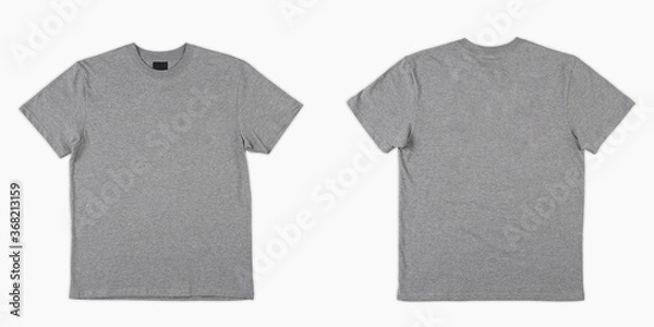 Fototapeta Blank t-shirt color gray template front and back view isolated on white background. Plain t-shirts taken from the top view. Blank gray t-shirt set isolated, mock up tshirt to be printed.