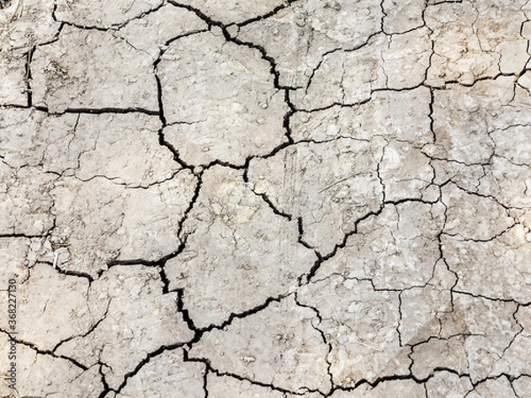 Fototapeta Textured background of dry cracked earth surface. drought in summer