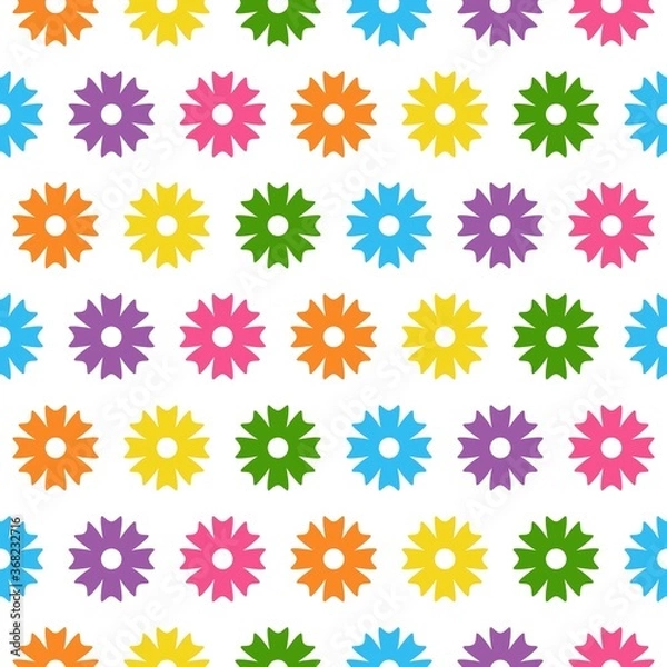 Fototapeta Seamless Pattern of spring and summer flowers. Bright flowers. olorful flowers on white background. Cute floral pattern cartoon decoration.