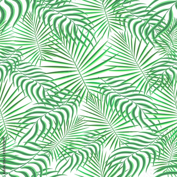 Fototapeta Tropical pattern seamless background. Palm leaves, modern seamless summer tropic art. Colorful trendy natural botanic print for decoration fabric,fashion textile. Palm tree leaf.Vector tropics botany.