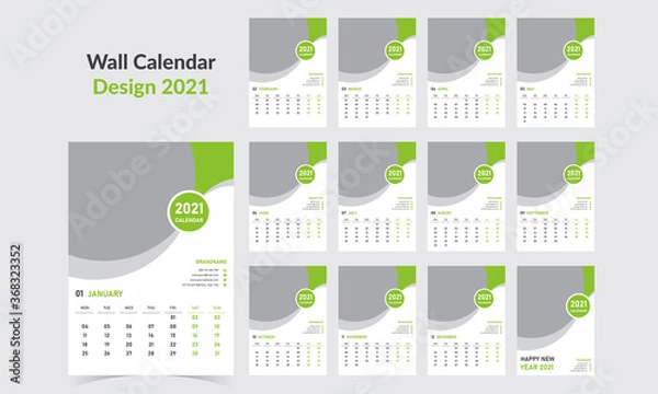 Obraz Wall Calendar 2021 Template Design