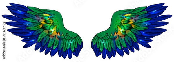Obraz Beautiful magic glittery bright peacock wings, vector