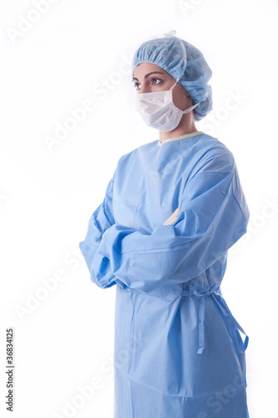 Obraz sterile femal nurse or sugeon waiting looking to the side