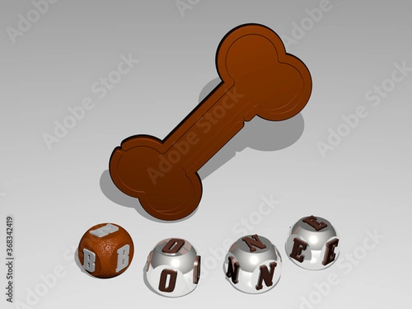 Fototapeta 3D illustration of BONE graphics and text around the icon made by metallic dice letters for the related meanings of the concept and presentations. background and anatomy