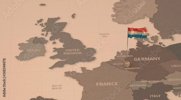 Obraz Flag on the map of luxembourg.
Vintage Map and Flag of European Countries Series 3D Rendering