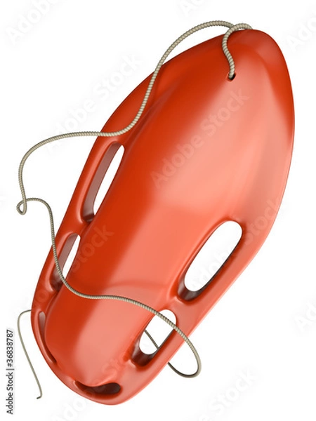 Obraz Red rescue buoy isolated on white background. 3D render.