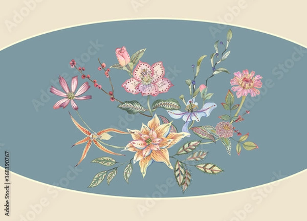 Obraz Computer drawn flower illustration. Watercolor Flowers.Manual composition.Big Set watercolor elements.