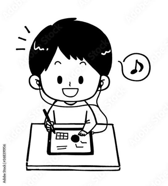 Obraz 子ども　タブレット　ひらめき