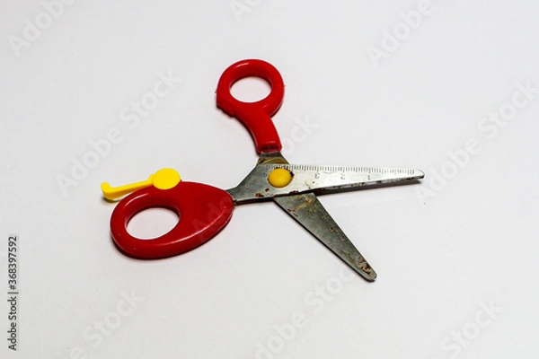 Obraz Mini rusty scissor on white background