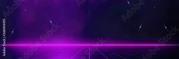 Fototapeta Retro cyberpunk style 80s Sci-Fi Background Futuristic with laser grid landscape. Digital cyber surface style of the 1980`s. 3D illustration