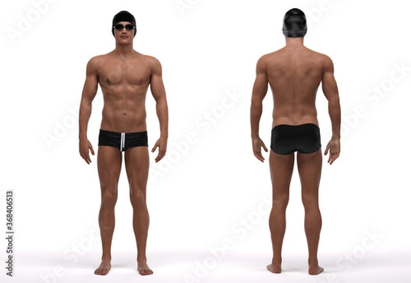 Fototapeta 3D Render : The portrait of a swimmer in swimsuit with goggle and cap