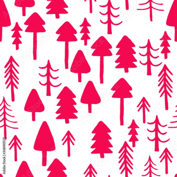 Fototapeta Seamless pattern of forest on white background. Sketch style. Vector illustration. Wrapping element.