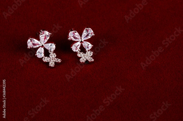 Obraz Close up of diamond earrings. space for your text.