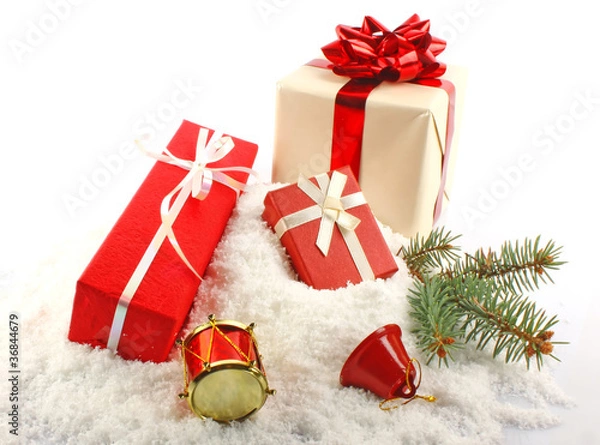 Obraz Christmas gift boxes on snow