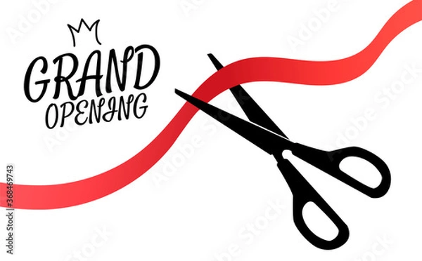 Fototapeta Black scissors cutting the red ribbon. Icon isolated on white background. Vector illustration EPS10