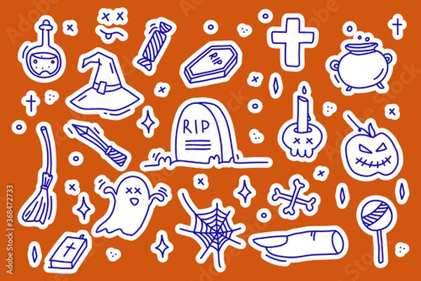 Obraz Set of halloweeen stickers, badges, scrapbooking elements. Happy halloween set. Halloween party, vector EPS 10