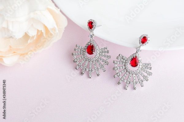 Obraz Close up of diamond earrings. space for your text.