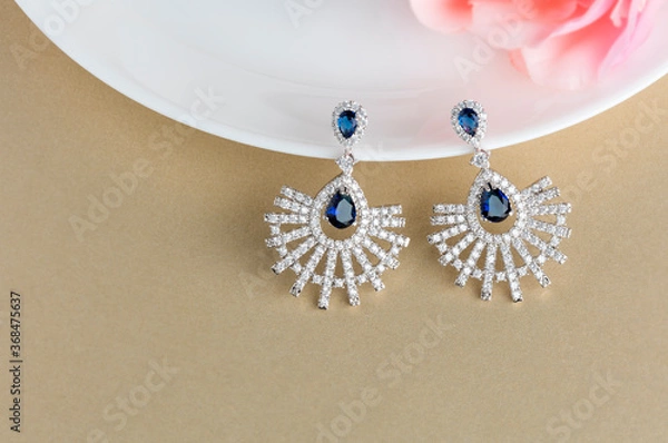 Obraz Close up of diamond earrings. space for your text.