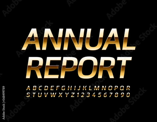 Fototapeta Vector premium emblem Annual Report. Gold Modern Font. Elegant Luxury Alphabet Letters and Numbers