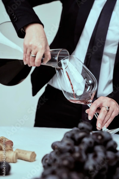 Obraz Sommelier pours red wine into a glass