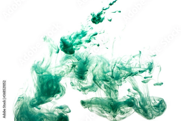 Obraz A cloud of green paint released into clear water. Isolate on a white background.