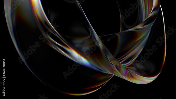 Fototapeta 3d render of glass object with dispersion and iridescent effects. Realisitc light splitting. Luxury and modern background.