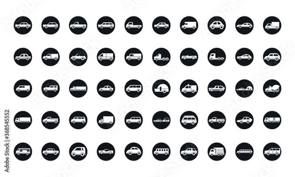 Fototapeta car model transport vehicle silhouette style icons set design