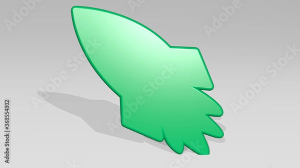 Fototapeta ROCKET from a perspective with the shadow. A thick sculpture made of metallic materials of 3D rendering. illustration and space