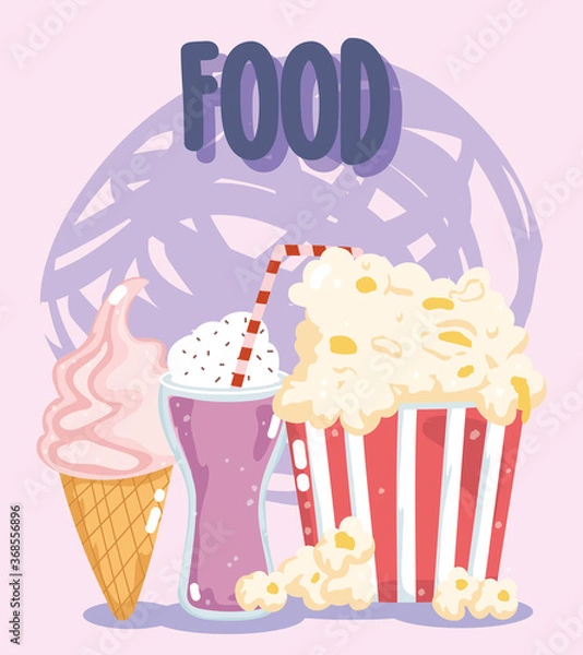 Fototapeta fast food menu restaurant unhealthy popcorn ice cream and milkshake