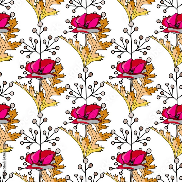 Obraz Poppies stripped seamless pattern. Abstract poppy seamless pattern for textile design. Floral seamless vector pattern. Graphic modern pattern. Vector illustration background. Vector design print