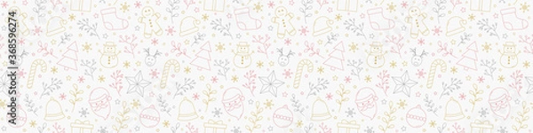 Fototapeta Christmas background with ornaments. Design of Xmas seamless pattern. Vector