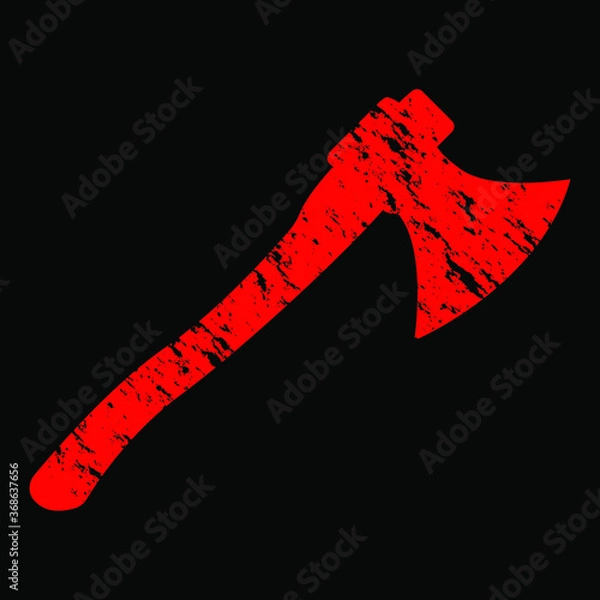 Fototapeta Old shabby red ax on a black background, vector