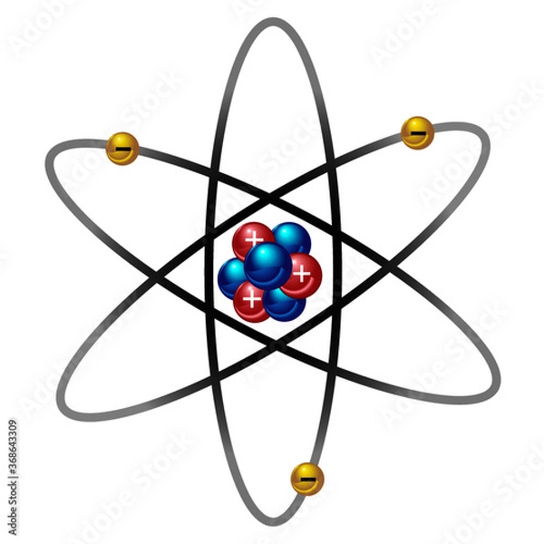 Obraz The nucleus of an atom showing protons, neutrons and electrons. This science diagram shows positive electric charges in atomic nuclei.