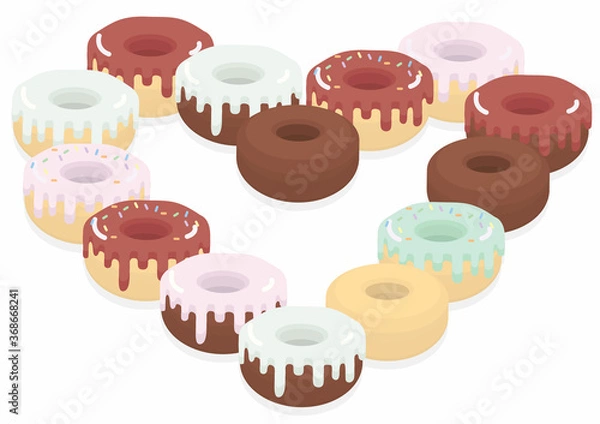 Obraz Donuts laid out in the shape of a sweet heart. Valentine's Day.