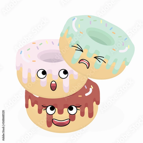 Obraz Three cute donuts look at each other while standing in the form of an unstable tower.