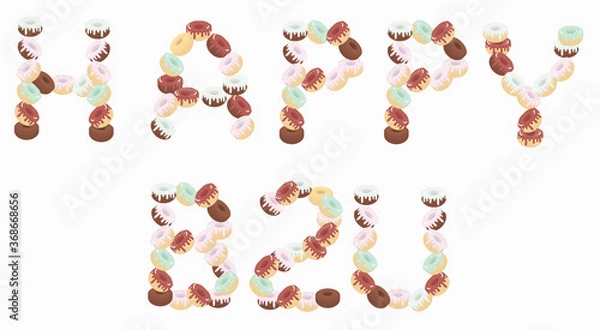 Obraz Phrase "Happy Birthday" folded from donuts. Sweet congratulations.