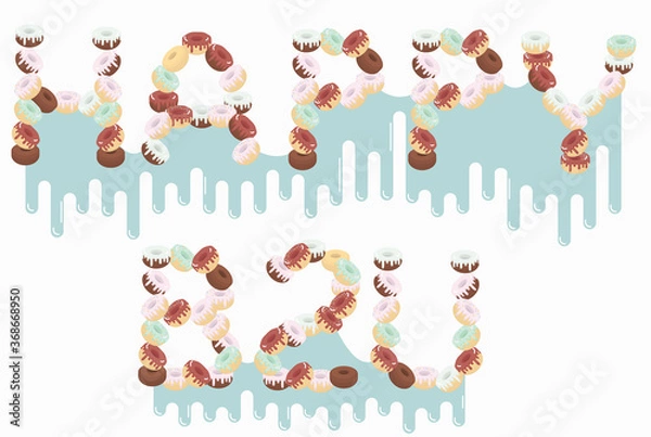 Obraz Phrase "Happy Birthday" folded from donuts. Sweet congratulations.
