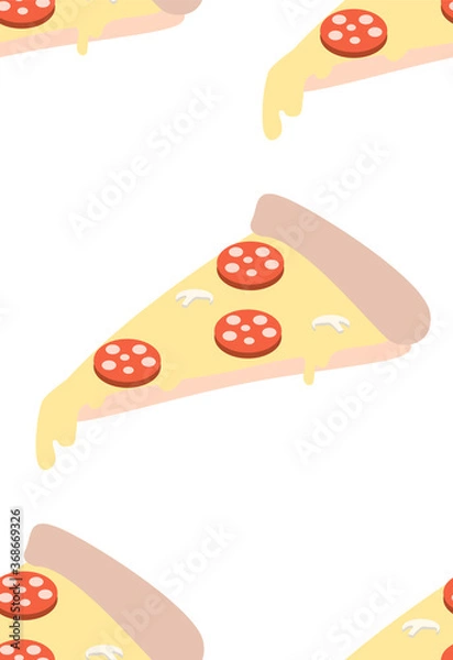 Fototapeta Seamless pattern of a slice of pepperoni pizza with dripping cheese.