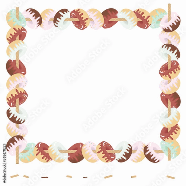 Obraz Sweet frame of donuts hanging on a waffle tube. Decoration.