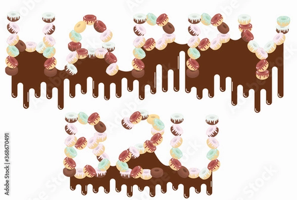 Obraz Phrase "Happy Birthday" folded from donuts. Sweet congratulations.