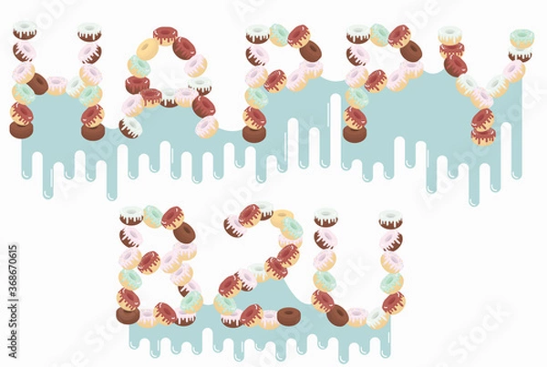 Obraz Phrase "Happy Birthday" folded from donuts. Sweet congratulations.