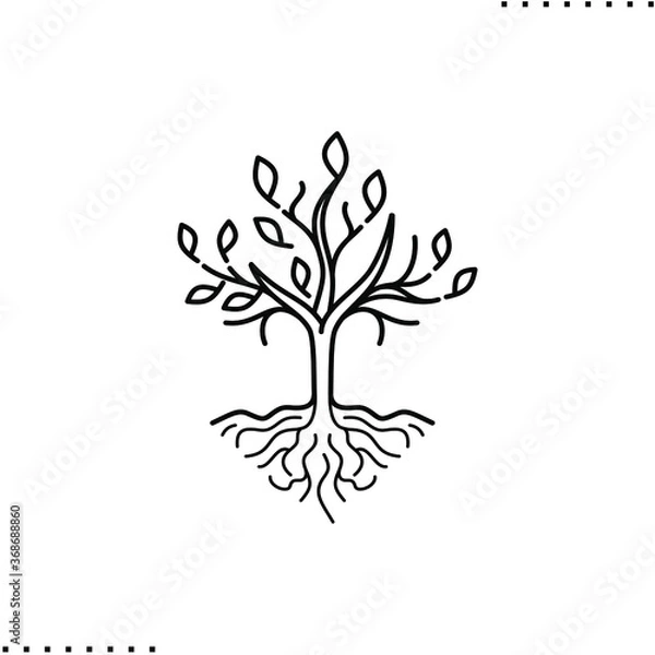 Obraz tree with roots vector icon in outlines