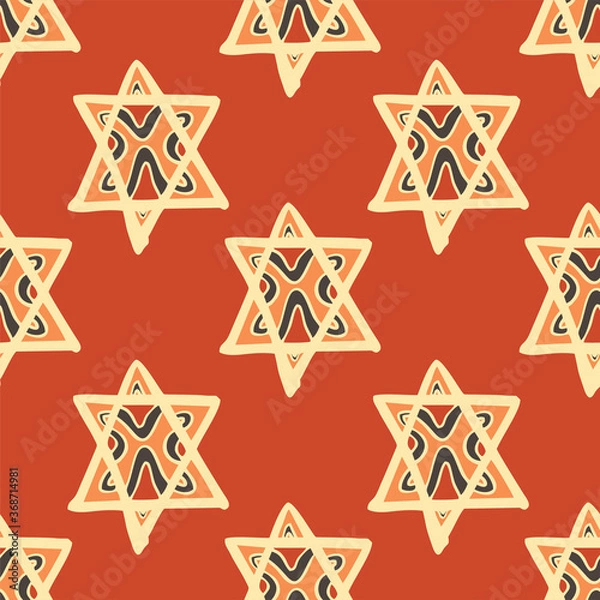 Fototapeta Seamless vector of tribal style motif star shape on pastel orange background