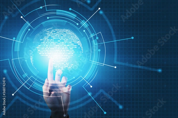 Fototapeta Woman hand using network interface