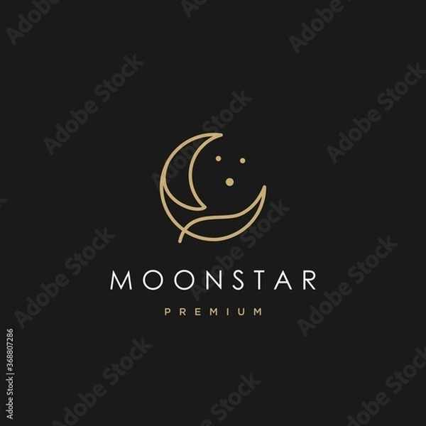 Fototapeta elegant crescent moon and star logo design line icon vector in luxury style outline linear, ramadan kareem, crescent moon and star illustration for background banner, abstract crescent moon logo
