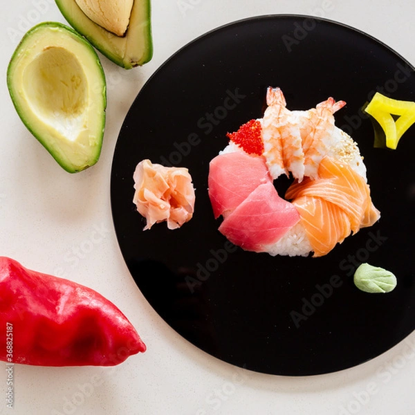 Obraz Sushi on black plate