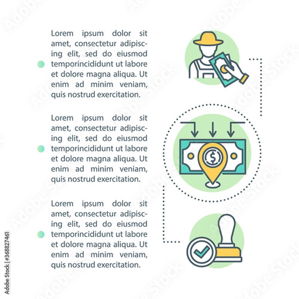 Fototapeta Fair trade policy concept icon with text. Collaboration with farmer. Deal with manufacturer. PPT page vector template. Brochure, magazine, booklet design element with linear illustrations