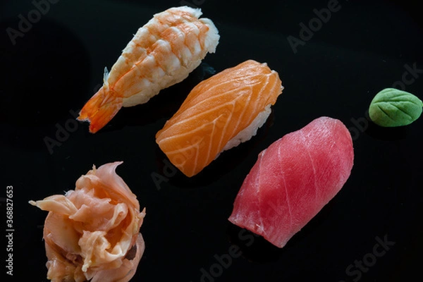 Obraz Sushi on black plate